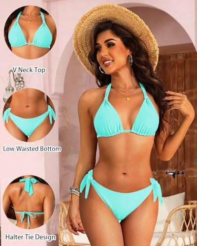 Image of Women Halter Bikini Set - Two Piece Triangle Swimsuit Tie Bathing Suit 2025 Cute Swimwear