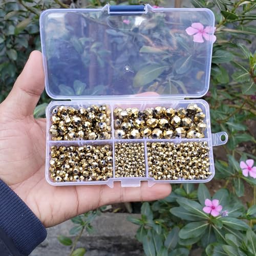 Image of Light Gold Rondelle Glass Beads for Jewelry Making, Faceted Briolette Crytal Spacer Beads for Bracelet Necklace Earring (2mm 4mm 6mm 8mm 10mm Mixed Sizes, 1000pcs)