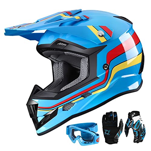 GLX GX623 Youth ATV/Dirt Bike Helmet Combo - Retro Blue, Large - DOT