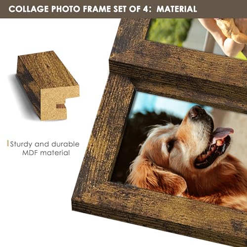 Image of DUENPY 3.5x5 Photo Frame Tempered Glass For 4 3.5x5 Photos Brown | Sturdy Tempered Glass Offers Clear View, Flexible Display Methods to Preserve Your Tiny Precious Memories