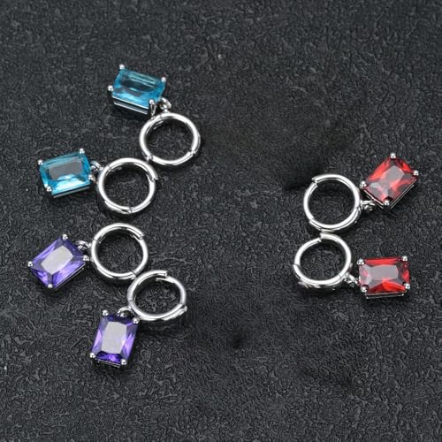 14K Gold Ruby Gemstone Hoop Earrings, Red Rectangular Style, Beautiful Gift for Women2