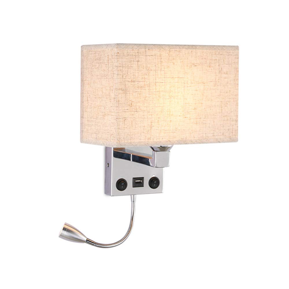 Lampada da Parete/Comodino a bilanciere con Porta di Ricarica USB, Stile Europeo, Ideale per Soggiorno, Camera da Letto, Hotel, Interni e corridoio (Paralume Bianco)