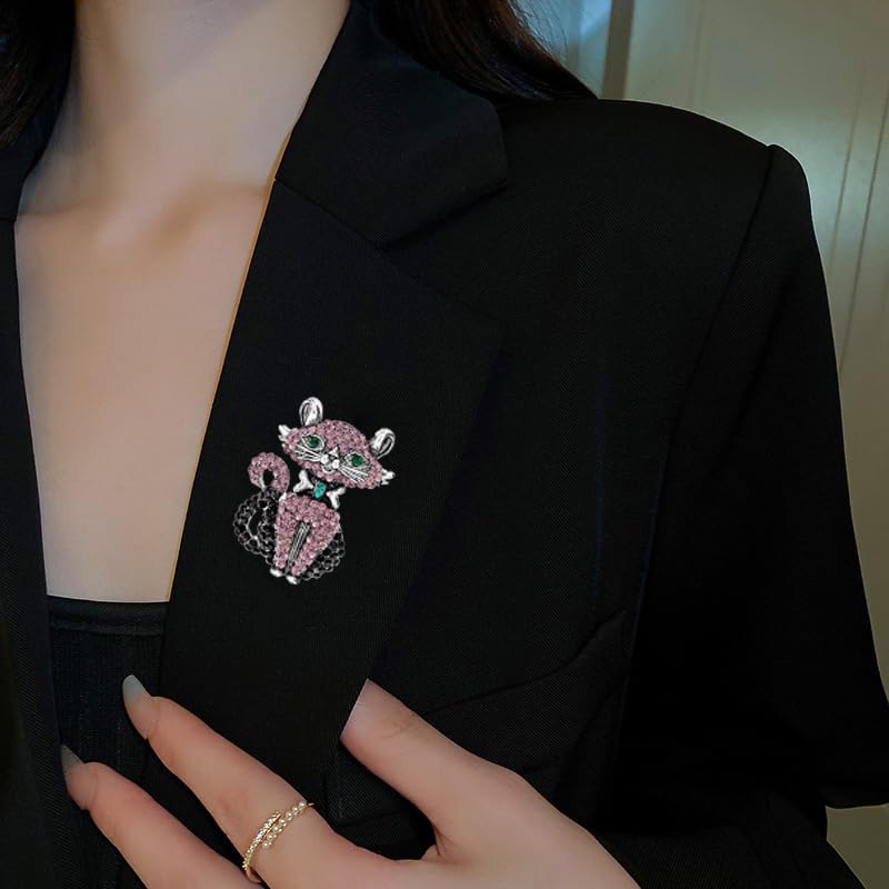 Image of Rhinestone Cat Brooch Pin for Women Girls Men Vintage Crystal Animal Kitten Brooches Classic for Wedding Party Dance Banquet Lapel Pins Dainty Christmas Anniversary Jewelry Unisex Gift Clothes Accessories Christmas