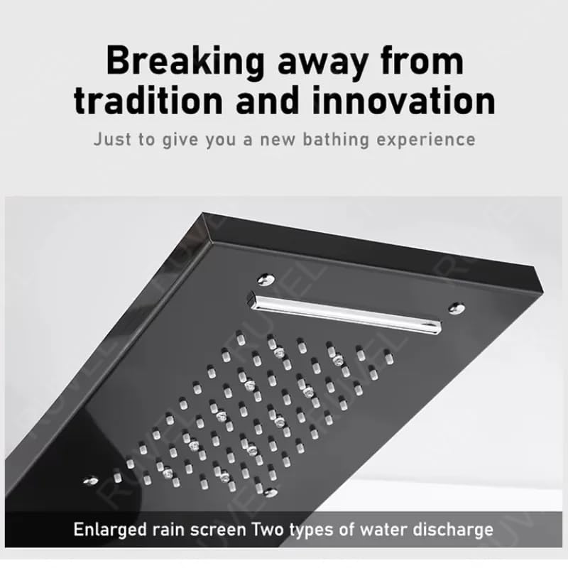 Image of RUVEL Shower Panel - Sayflow with 7-in-1 Hydro Powered LED Display, Rainfall Shower Head, Waterfall Shower, Dual Body Massage Jets, 360 Adjustable Mist Spray, Handheld Shower, Tub Spout