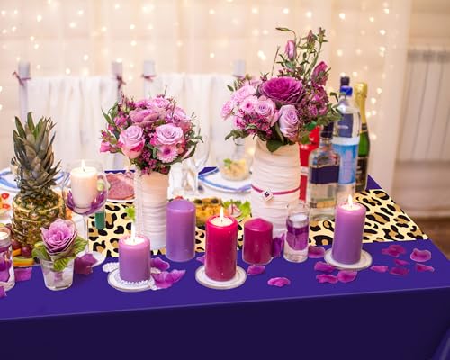 Image of Buryeah Leopard Print Tablecloth 54 x 108'' Leopard Plastic Table Cover Disposable Safari Animal Cheetah Print Party Decorations for Baby Shower Wedding Birthday Party Favors(Purple,3 Pcs)