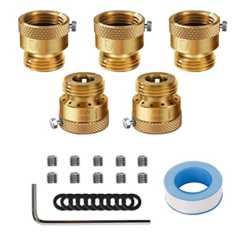 5 Pack SUNROAD Lead-Free Brass 3/4' Inch MHT Hose Bibb Connector Backflow Preventer Vacuum...