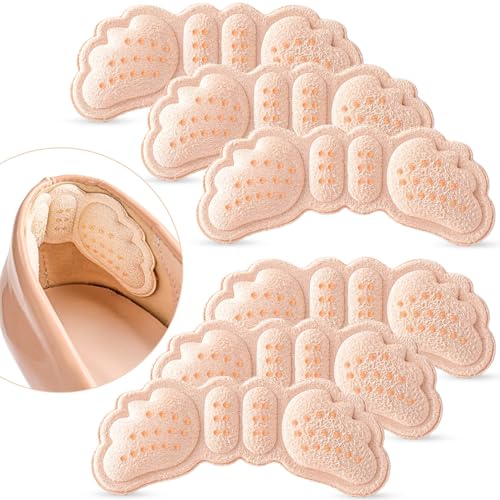 Image of 6 Pairs Beige Heel Pads for Shoes, Comfortable Cushion Grips Liner | Cushion inserts prevent rubbing or blisters in loose too big shoes, Durable protectors stop slipping