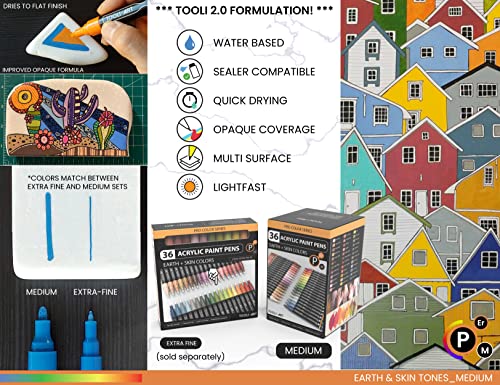 36 Acrylic Paint Pens Skin And Natural Earth Tone Marker Set For Rock Painting, Canvas, Mugs, Glass, Plastic, Wood, Metal, Fabric, Scrapbooking, Most Surfaces. Quick Drying Waterbased (Medium) #TOP6