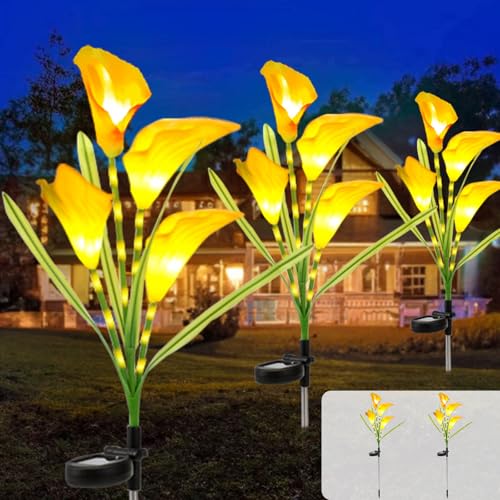 Acxilexy 2PCS Lumières Solaires Extérieures, Calla Lily Solaires avec 32 LED et 4 Fleurs, Imperméable Lampes Fleurs Solaires de Jardin, Calla Lily Lumières...