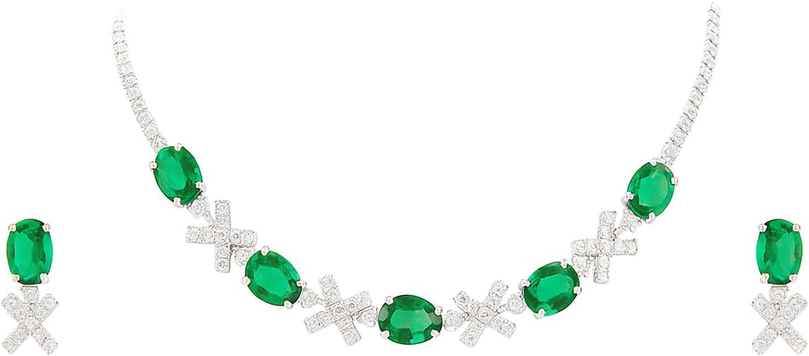 Wedding And Festival Special,Crimson Charm Necklace Set with Stones, Silver-tone Cross Design, Fashion Jewellery for Women,