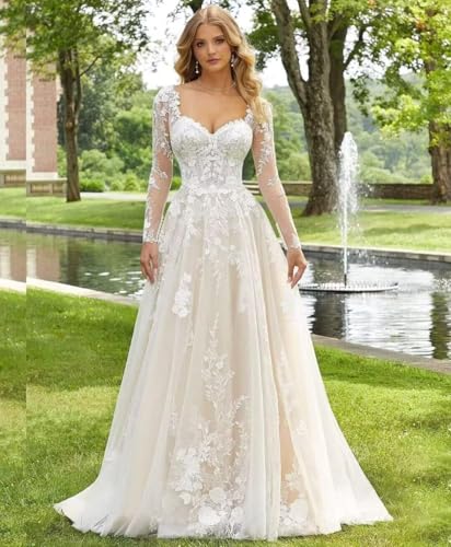 Women's A Line Wedding Dresses for Bride 2025 Beach Wedding Dress with Train RWD0012