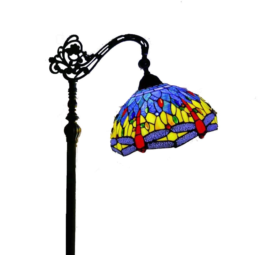 IUokLU Tiffany Style 1-Light Reading Floor Lamp with 12-Inch Dragonfly Stained Glass Shade Floor Uplighter for Living Room Bedroom Antique Arched Floor Standing Lamp,E27,A (B)