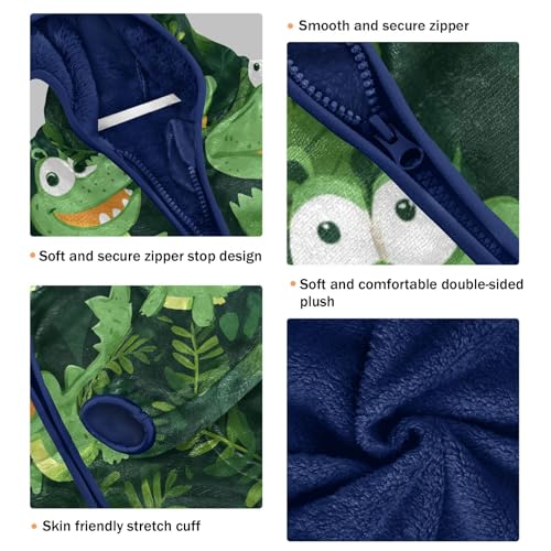 Cute Green Crocodile Pattern Toddler Fleece Jacket Girl Boys Hooded Fleece Jacket Coat Warm Outwear Zip-up 3-10T3