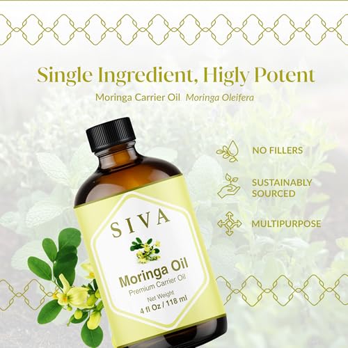Image of SIVA Moringa Carrier Oil, Glass Bottle with Dropper, 4 Fl Oz (118 ml) | Moringa Seed Oil for Face Care, Skin Care, Facial Oil, Hair Care, Scalp Massage, Body Massage, Dilution & DIY Beauty Blends