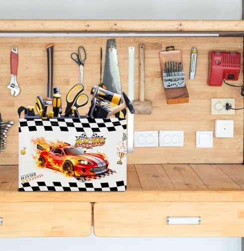 Image of Rectangle Storage Basket with Handles for Kids,Cute Organizer Toy Bin,Gift Basket for Boys and Girls,Room Decor(Race Car)