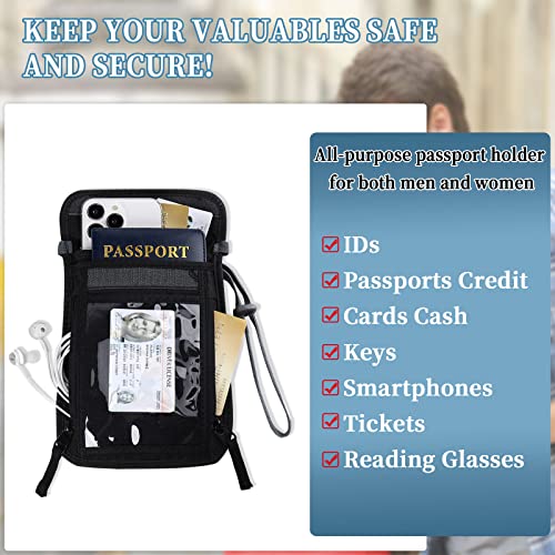 Labato 2Pcs Passport Holder Vaccine Card Combo Family Travel Wallet, Rfid Blocking Travelers Pouch Neck Money Belt With Adjustable Strap, Travel Essential Cruise Accessories Must Haves For Women Men #TOP1