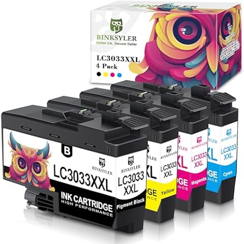 BINKSYLER MFC-J995dw LC3033 XXL Ink Cartridges (4Pack, BK/C/M/Y) Work for Borther MFC-J995DW MFC-J815DW MFC-J805DW Printer Cover