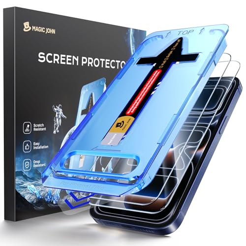 MAGIC JOHN 2 Pack for iPhone 17 Pro 6.3 inch Tempered Glass Screen Protector Auto Dust-Elimination Bubble Free HD Clear Easy Installation 17Pro 6.3