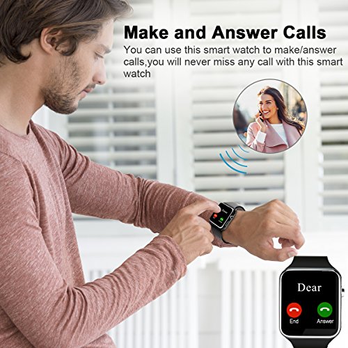 Pradory Smart Watch,Android Smartwatch Touch Screen Bluetooth Smart Watch for Android Phones Wrist Phone Watch with SIM Card Slot & Camera,Waterproof Sports Fitness Tracker Watch for Men Women Black