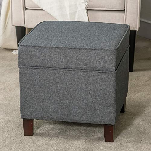 Asense Square Storage Ottoman Linen Fabric Cube Foot Rest Stool With Wooden Legs, Dark Grey #TOP1