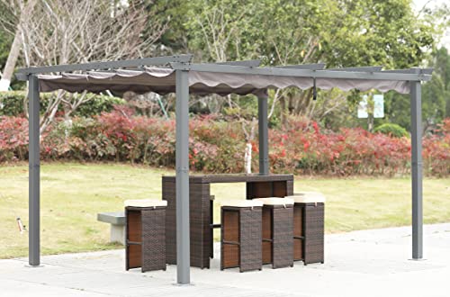 Angel Living [Actualizado] Pérgola de Aluminio con Techo Retráctil, Pabellón con Diseño Elegante, Cenador con Tela de Poliéster Resistente al Agua y a UV, Uso para el Exterior (3 x 4, Gris)