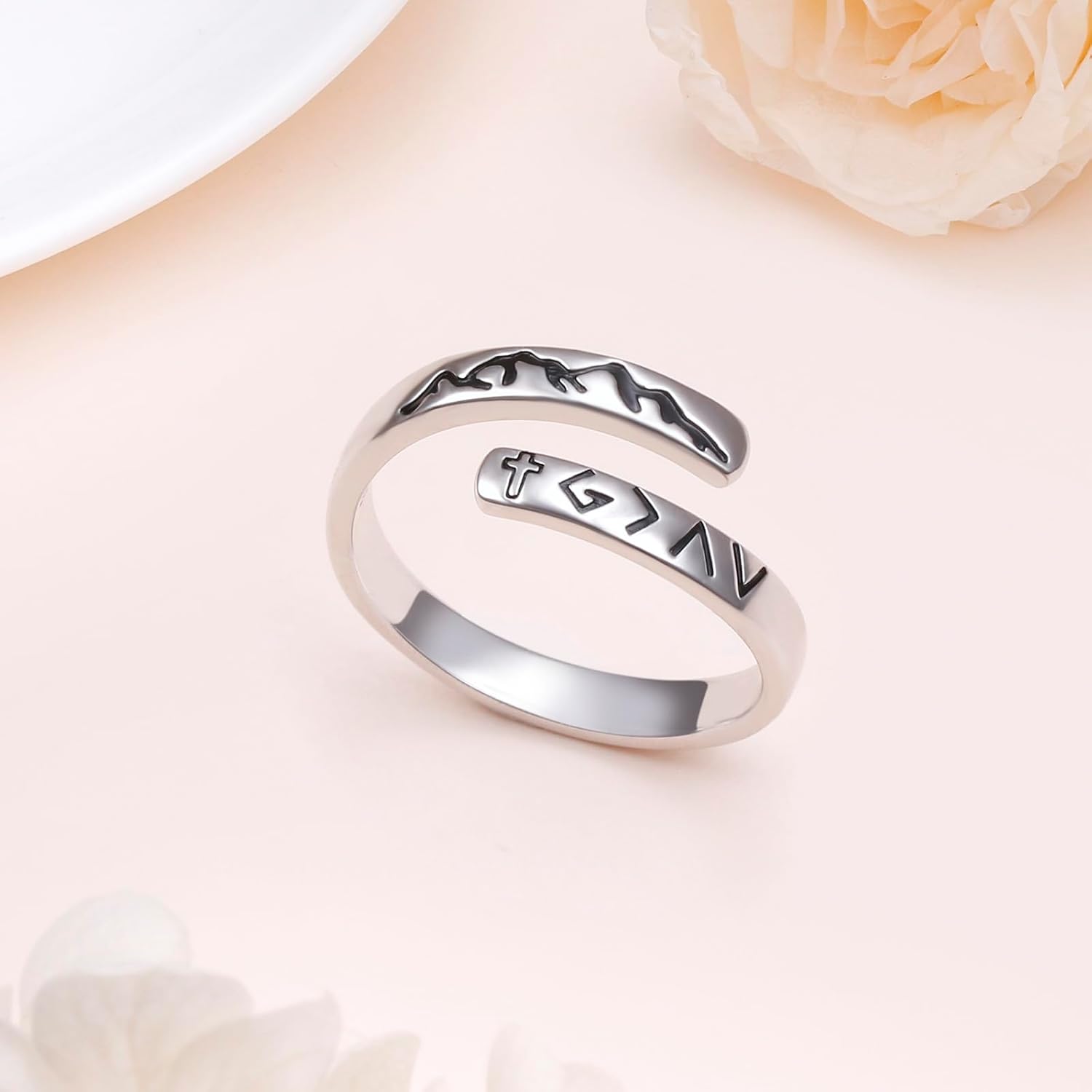 DAOCHONG Mountain Ring 925 Sterling Silver God is Greater than the Highs and Lows Ring Faith Rings for Women Storyteller Jewelry Size 7 - Image 4