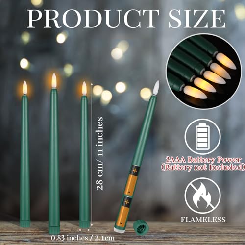 Image of Macarrie 24 Packs Flameless Taper Candles Battery Operated Fake 11 Inch Long Candlelight LED Flameless Candlesticks Flickering Tapered for Summer Fall Wedding(Green)