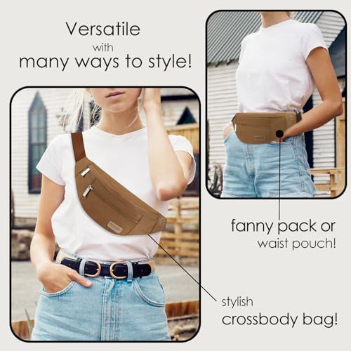Image of MAXTOP Large Crossbody Fanny Pack with 4-Zipper Pockets,Gifts for Enjoy Sports Festival Workout Traveling Running Casual Hands-Free Wallets Waist Pack Phone Bag Fits All Phones(Brown)