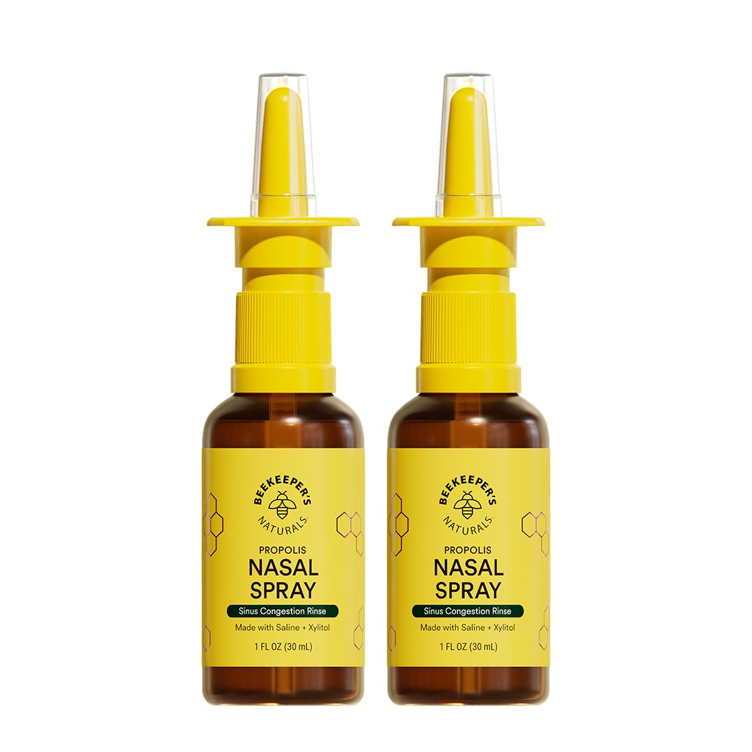 Beekeeper's Naturals Nasal Spray for Adults with Propolis, Xylitol & Saline, Clears Nasal Congestion, Moisturizes Sinus Canal, & Decongest Sinus Cavities, 1 fl oz(Pack of 2)