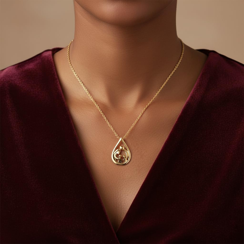 Jewelili Parent and Child Family Necklace Pendant in Sterling Silver or Rose or Yellow Gold over Silver 18" Cable Chain