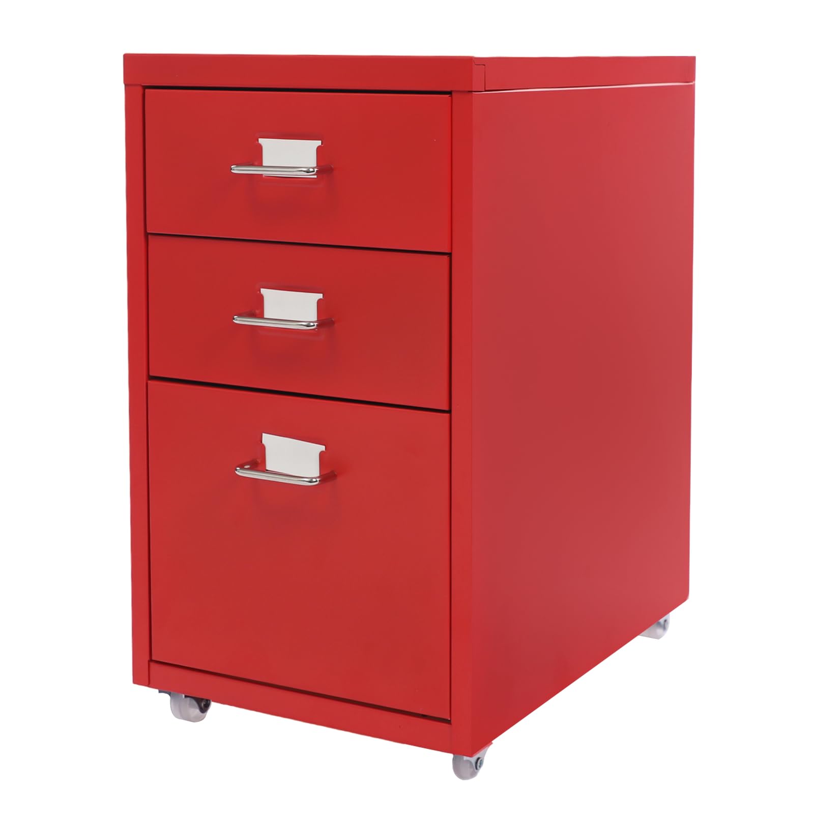 Aktenschrank mit 3 Schubladen Violetter Metall-Aufbewahrungsschrank 41x28x48 cm mit Rollen & Etikettenschlitz & U-förmigen Griffen Moderner mobiler Schrank für Zuhause & Büro (rot)
