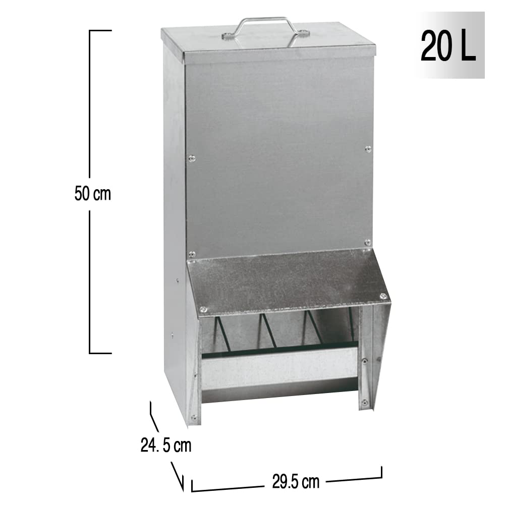 FINCA CASAREJO - Tolva Chapa Galvanizada 17kg - Comedero para Aves de Corral - Incluye 150 Gramos de Conchilla Plus y Guía de Alimentación de Las Gallinas