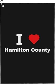 I Love Hamilton County Golf Towel 24" X 16" Microfiber Waffle Pattern Golf Accessories for Golf Bag with Carabiner Clip