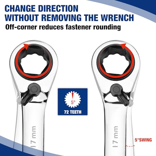 WORKPRO 7-Piece 3-in-1 Reversible Ratchet Wrench Set, Metric 8mm to 17mm - image 5
