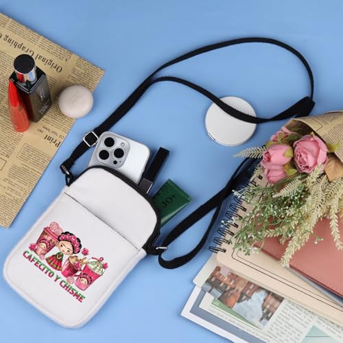 BLUPARK Funny Cafecito y Chisme Mexican Coffee Cups Crossbody Bag Mexican Concha Pun Gift Mexican Themed Crossbody Bag3