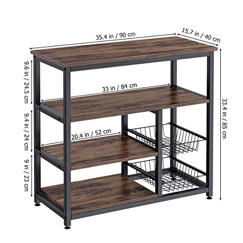 Homemaxs Kitchen Baker’s Rack, 4 Tier+ 4 Tier Microwave Storage Stand with 2 Slide-Out Mesh Baskets, Vintage Utility Shelf for Spices, Pots, and Pans Organizer Workstation - Rustic Brown