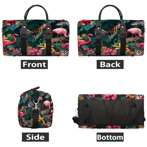Tropical Animals Duffle Bag for Travel, Overnight Weekend Gym Carry On Luggage Bag, Palm Leaves Travel Duffel Bag for Men Women2
