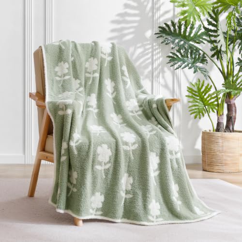 Snuggle Sac Twin Size Bedding Blanket, Sage Green Flower Throw Blanket for Couch, Microfiber Fluffy Warm Cozy Fuzzy Soft Reversible Blankets, Sage Green, 60x80 inches - image 7