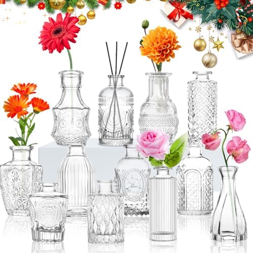 Glass Bud Vase Set of 12 Small Flower Vases, Clear Bud Vases in Bulk