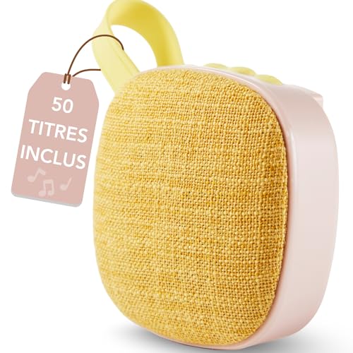 MAIASAURA | Boite à Histoires et Musique pour Enfant Maïa avec 50 Titres Inclus | De 0 à 8 ans | Comptines, Berceuses et Histoires | Personnalisable avec vos Propres Contenus MP3 (Jaune Rose)