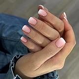 Pink Gradient Press on Nails Short Square Fake Nails Kit Glossy Reusable Artificial False Nails Natural Fit Glue on Nails Acrylic Stick on Nails for Women Girls DIY Manicure Decoration