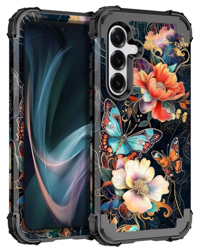 Miqala for Galaxy S26 FE Case,Glow in The Dark Three Layer,Gold Flower