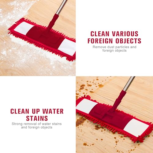 NICEWAT 42 cm Bodenwischer Ersatzbezug, 4 Stück Wischmopp Bezug, Waschbar Chenille Wischbezug Rot, Putzlappen Boden für Laminat, Marmor, Boden, Fliesen, Holzböden,42×12 cm