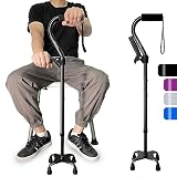 AOHHL Quad Walking Cane Foldable Adjustable Portable Stick Men & Women and Seniors - Lightweight & Sturdy with 4-Pronged Base for Extra Stability Balance,Self Standing Gifts for mom Dad(black1)