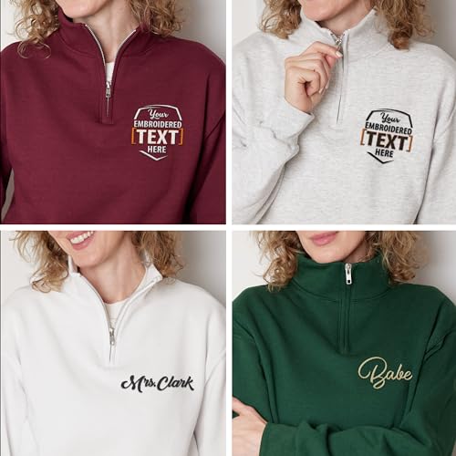 TEEAMORE Custom Embroidered Quarter Zip Pullover Sweatshirt Add Your Text Personalized Embroidery4