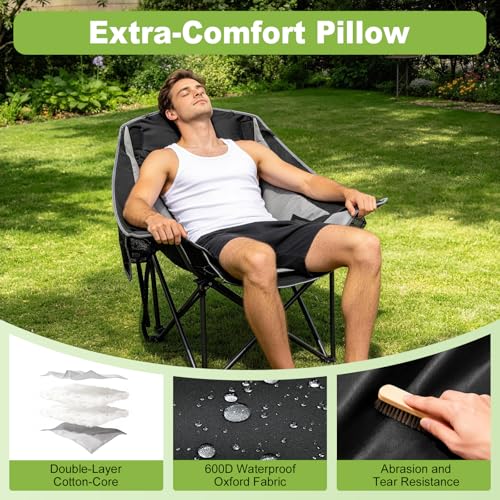 Suteck Silla Plegable para Camping, Silla Acolchonada Sobredimensionada y Resistente, Negro Gris miniatura 5
