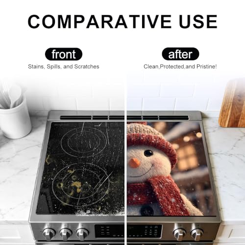 Image of Smiling Snowman Red Hat Portrait Stove Top Cover 28.35x20.47in
