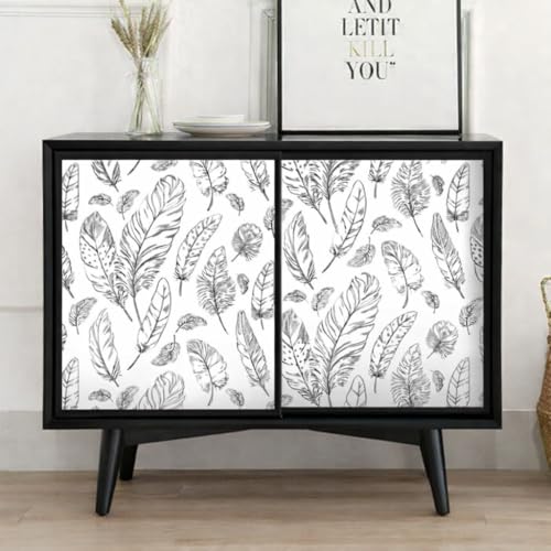 Image of Veki Luxury Floral & Botanical Geometric Wallpaper Mural - Waterproof, Moisture-Proof, Self-Adhesive PVC Wall Sticker for Home & Hotel Decoration (45cm x 300cm) (Black Feather)