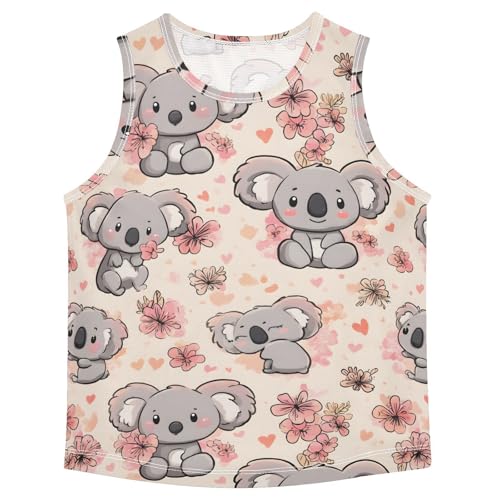 Bolaz Boys Athletic Quick Dry Tank Top Sleeveless Workout T Shirts Age 11-15,Koala Flower Pattern