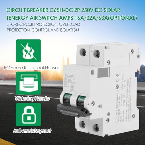 image for Walfront 2P 250V Low Voltage DC Miniature Circuit Breaker for Solar Pa